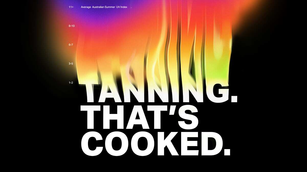 A black graphic with white text that says: "Tanning. That's cooked". 