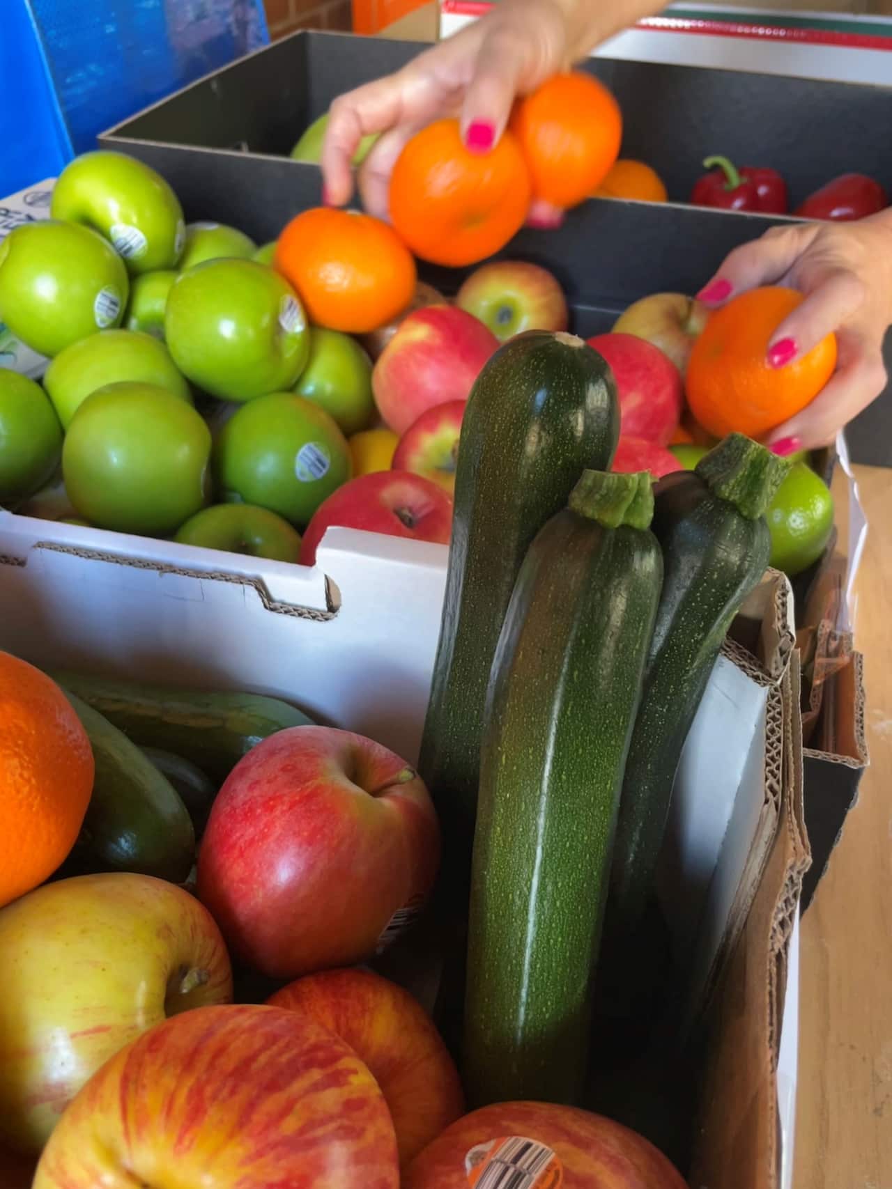 Vegetables and fruit in a box 