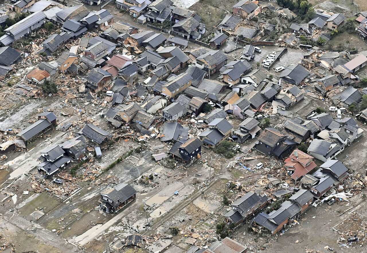 Destroyed houses along the coast in Japan's Ishikawa prefecture.