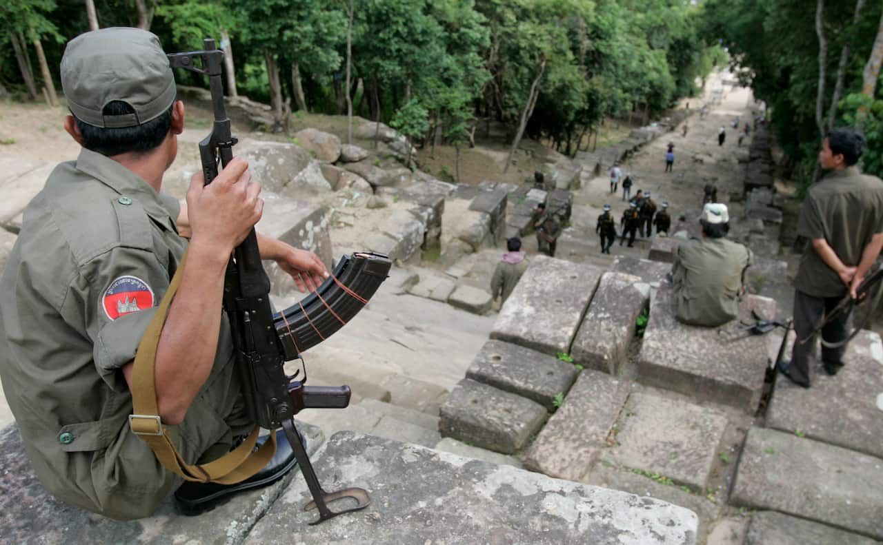 A soldier sitting guard