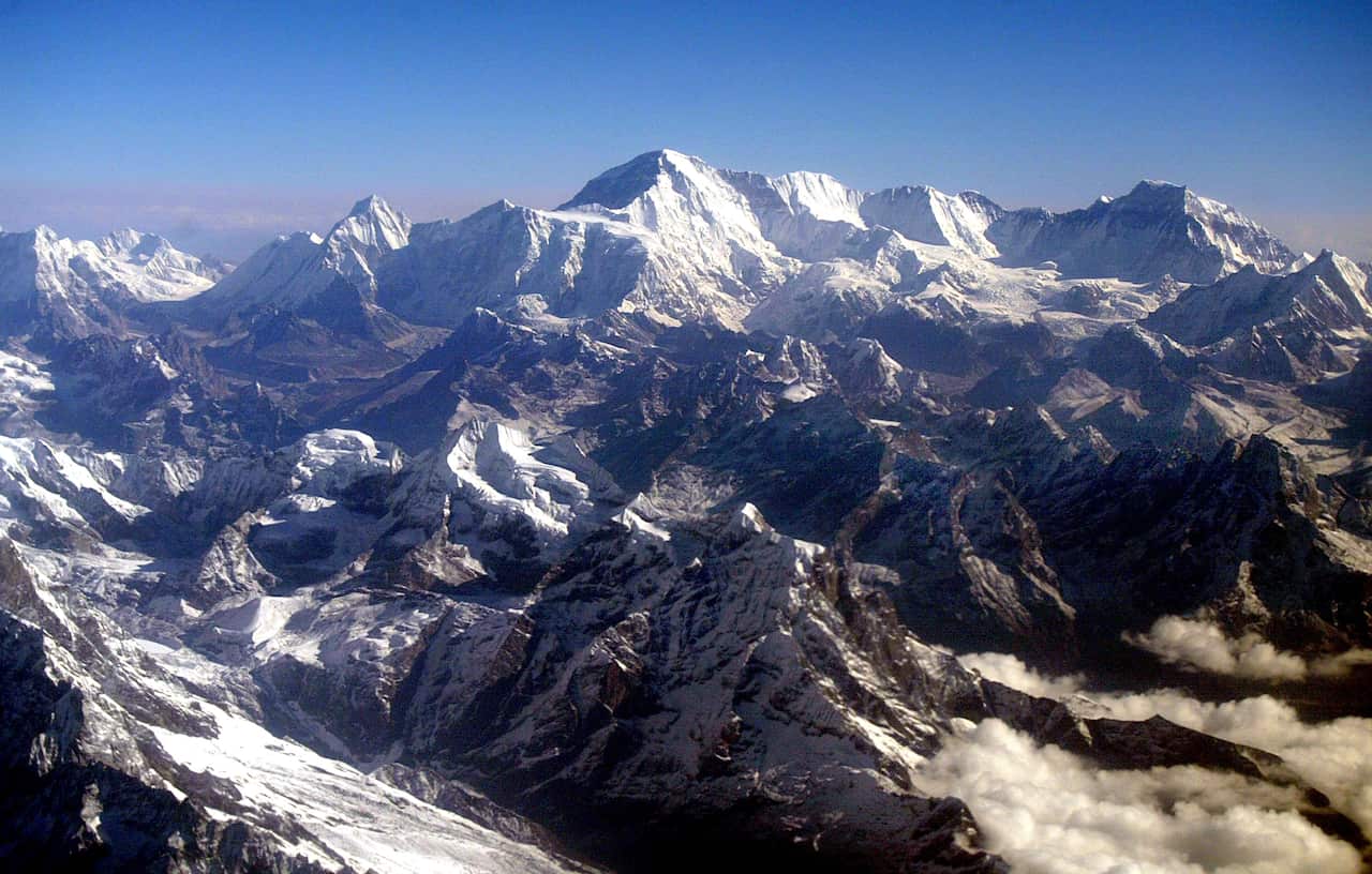 An aerial view of Mount Everest.