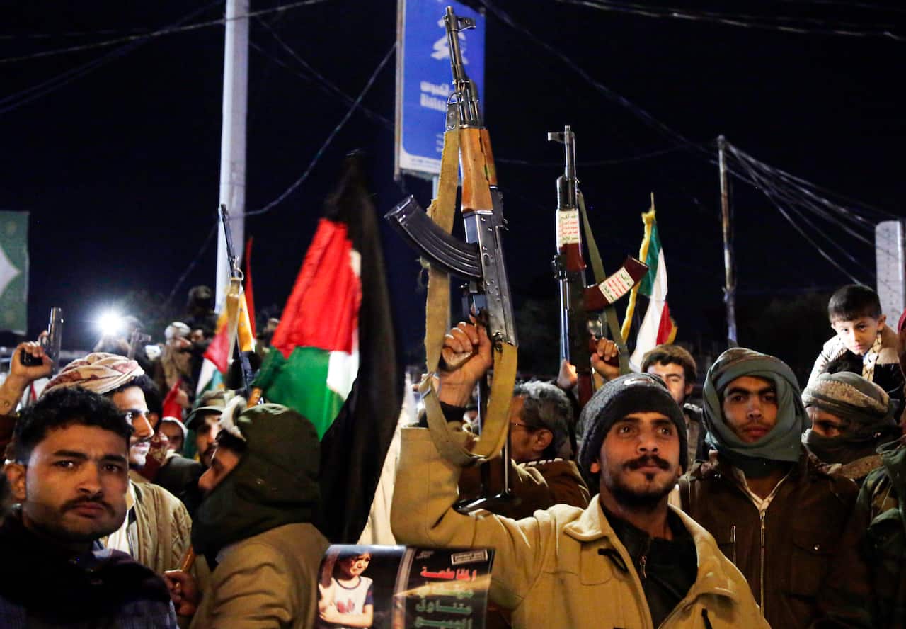 Night Protest Supporting Yemen's Houthi Movement's Ban On All Israel-Bound Ships