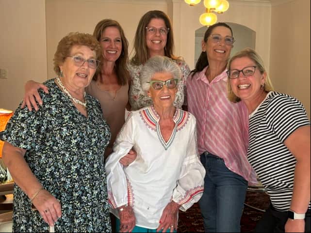 This photo left to right is my mum Korina Schafranek, myself, Melissa Williams (my sister) Jaquie (my cousins wife) Sarah Jane Anderson (my twin sister) and the older lady in the front in my dad’s sister Elizabeth Sklenka at her 100th birthday