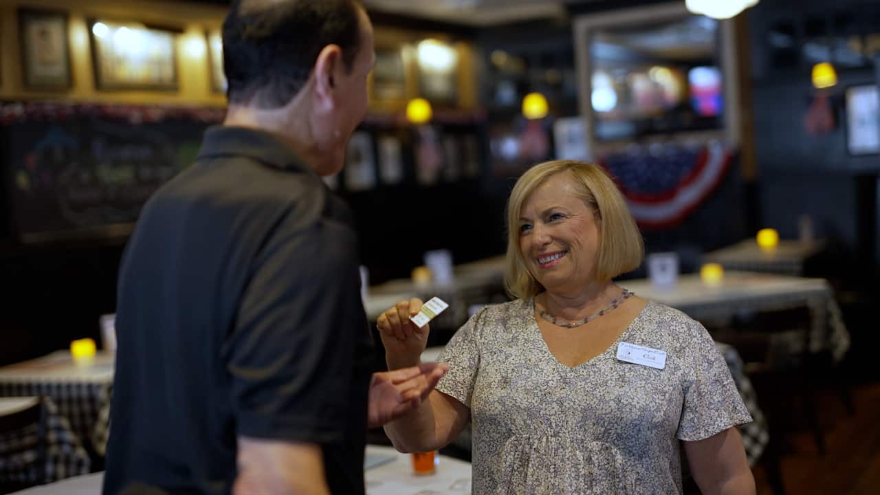 A woman with blonde hair.