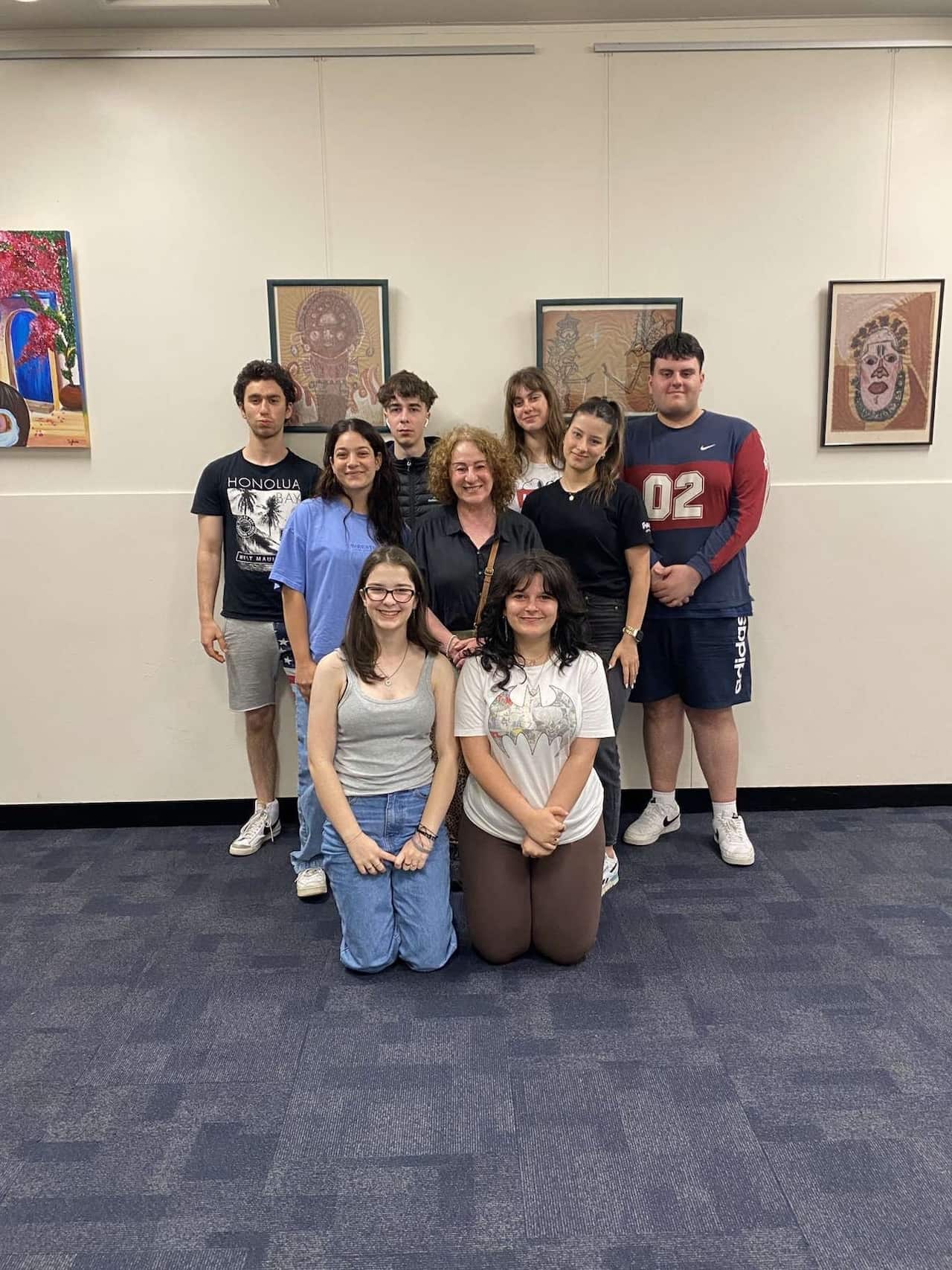 Greek language student Evangelia Plakida with other VSL Greek students with Dr. Konstandina Dounis   