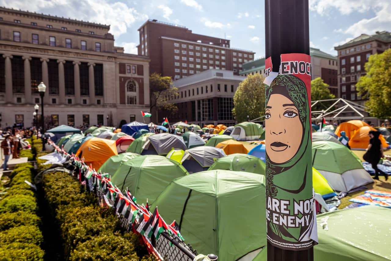 Tents on a university campus 
