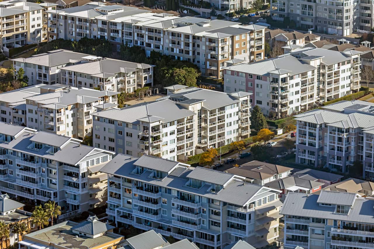 Aerial view of apartment blocks 