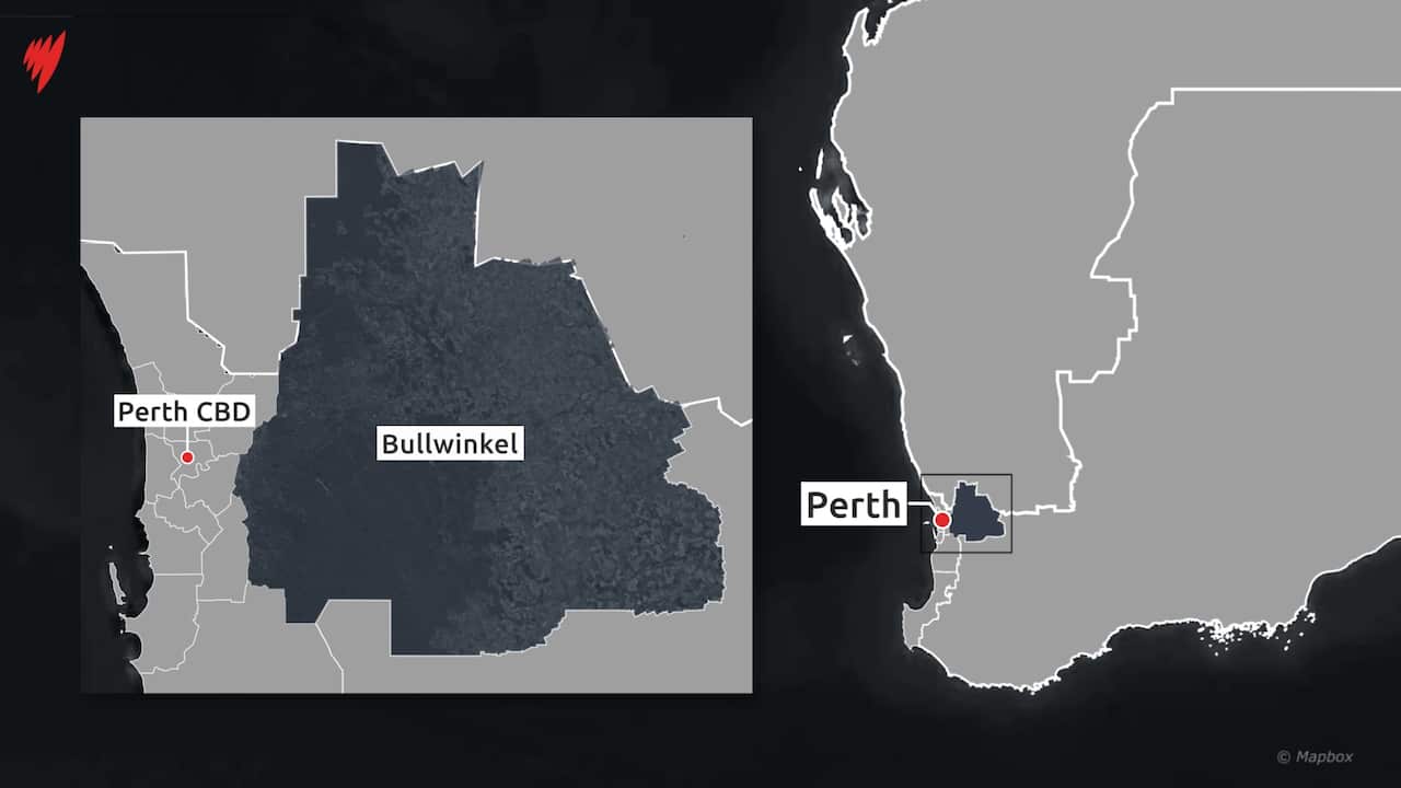 Map showing the location of electorate of Bullwinkel in relation to Perth CBD