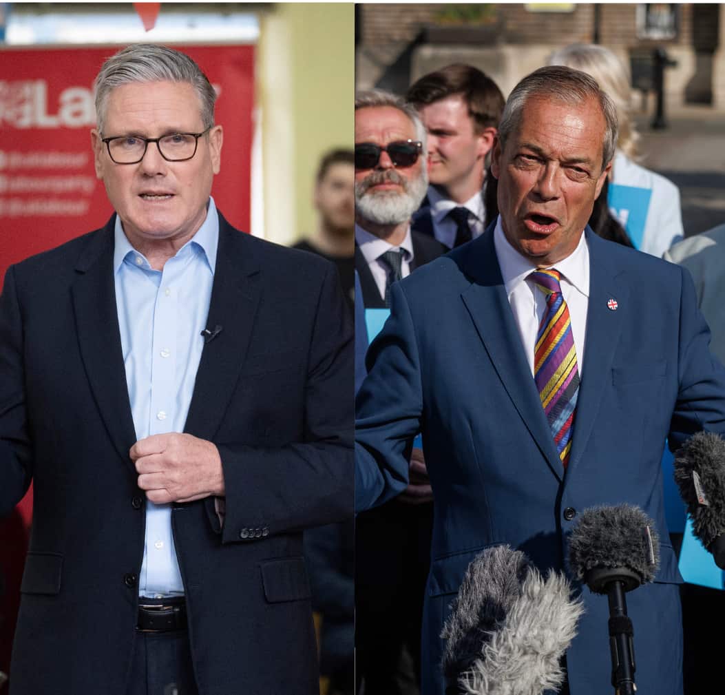 A composite image of two middle-aged white men wearing suits 