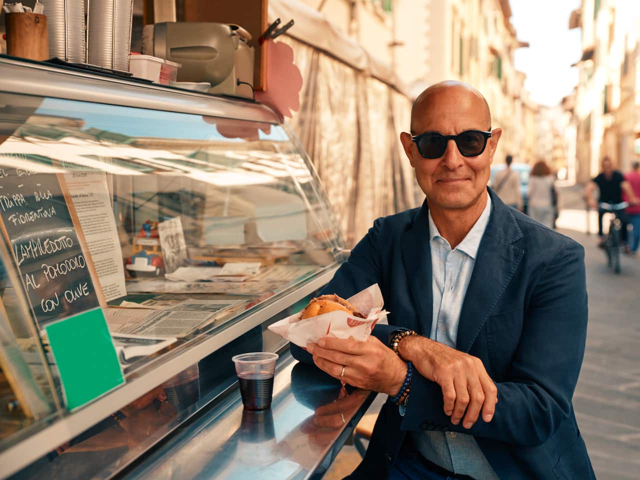 Stanley Tucci revels in the artistry of the food in the picturesque Tuscan region. He tries lampredotto while in Florence.