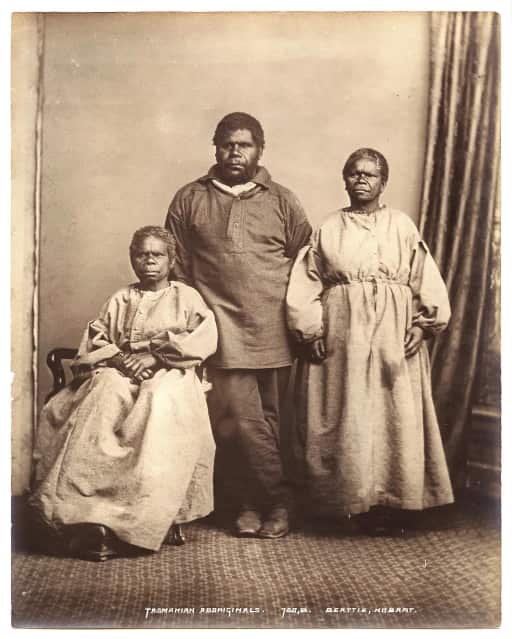 black and white photo of truganini king billy and another aboriginal woman