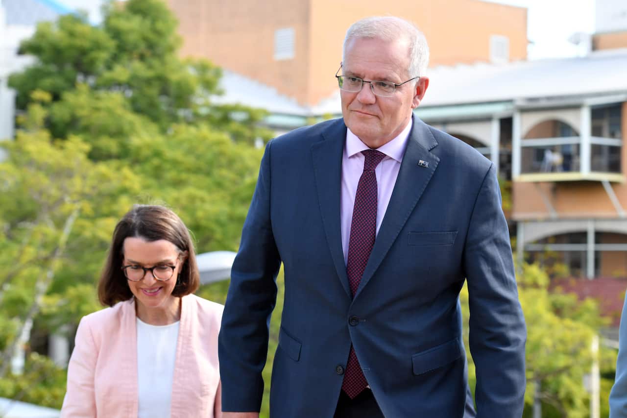Incoming Minister for Health Anne Ruston and Prime Minister Scott Morrison at Westmead Children’s Hospital on Day 7 of the 2022 federal election campaign in Sydney.
