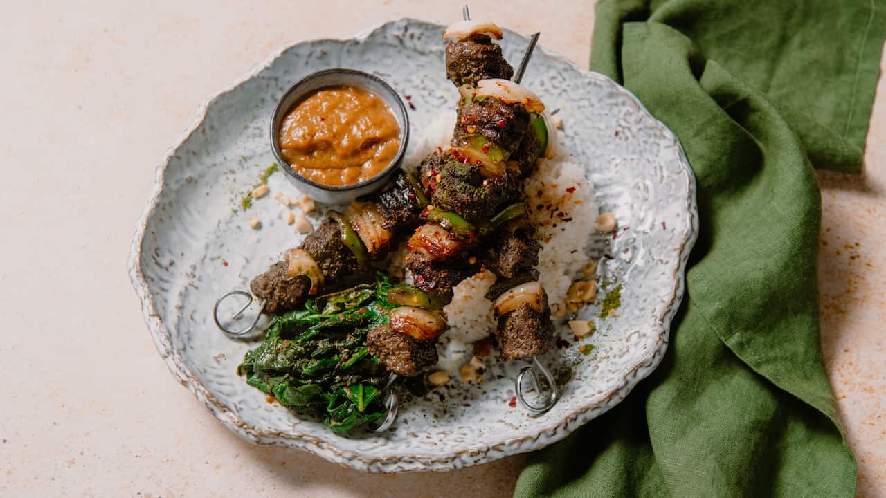 Satay kangaroo skewers