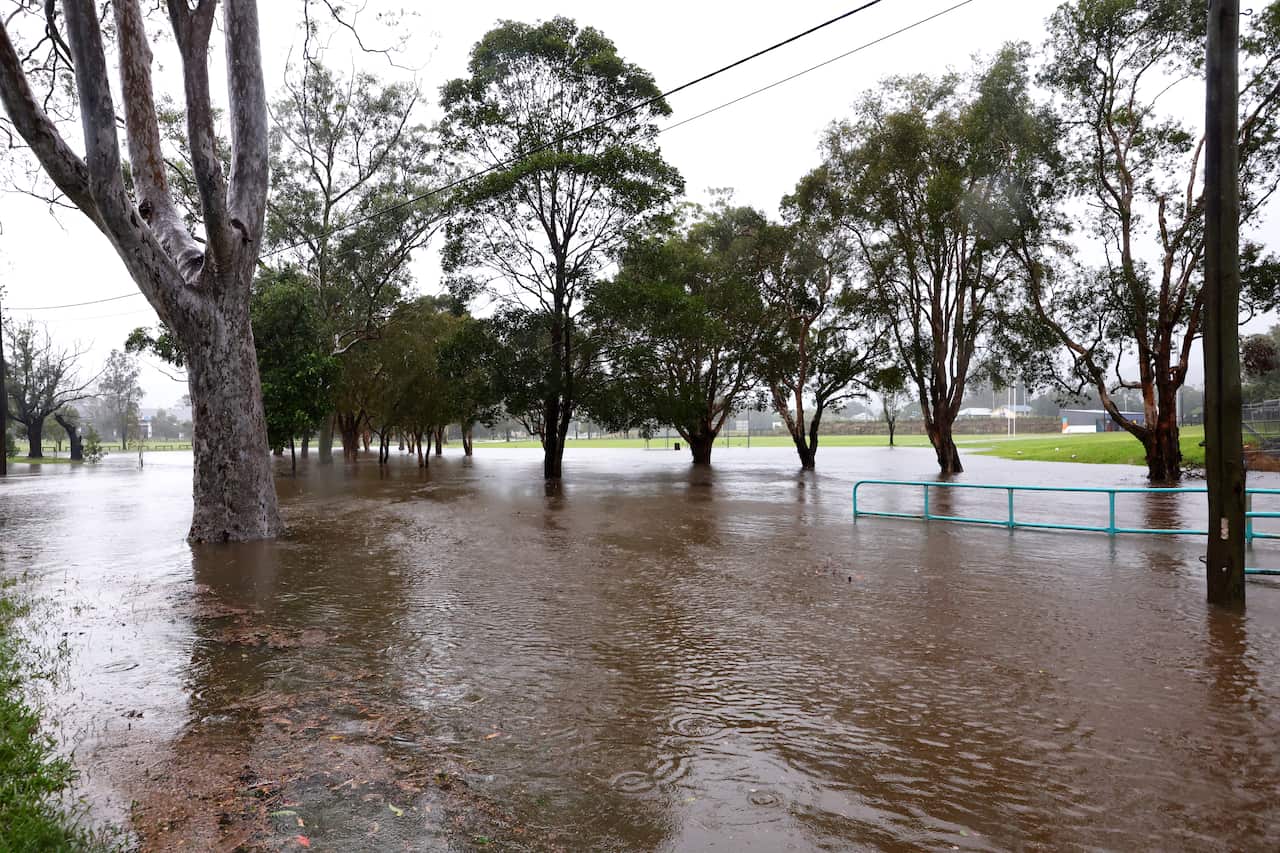 Flooding in a town ahead of a tropical cyclone. 
