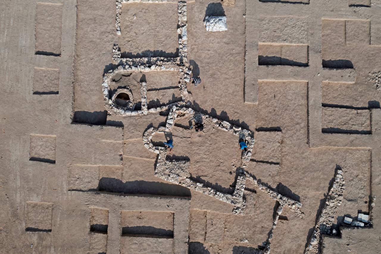 Palestinian workers of Israel's Antiquities Authority during work at a recently discovered ancient mosque.