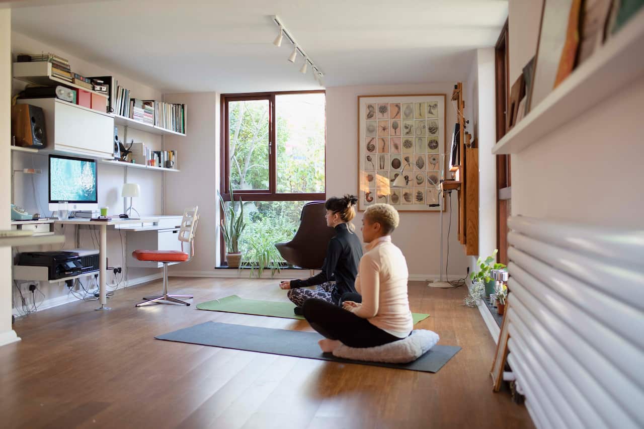UK, London, Richmond, Two women meditating at home
