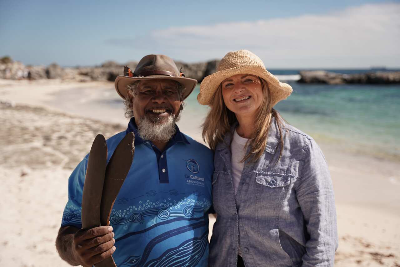 Julia Zemiro and Noongar elder Walter Mcguire at Wadjemup (Rottnest Island) in episode 7. (Credit: SBS).