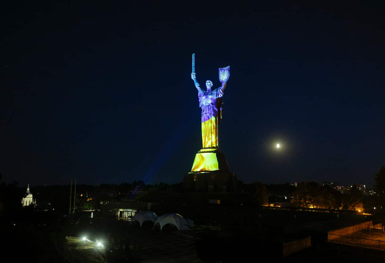 Motherland Monument illuminated ahead of Ukraine's Independence Day