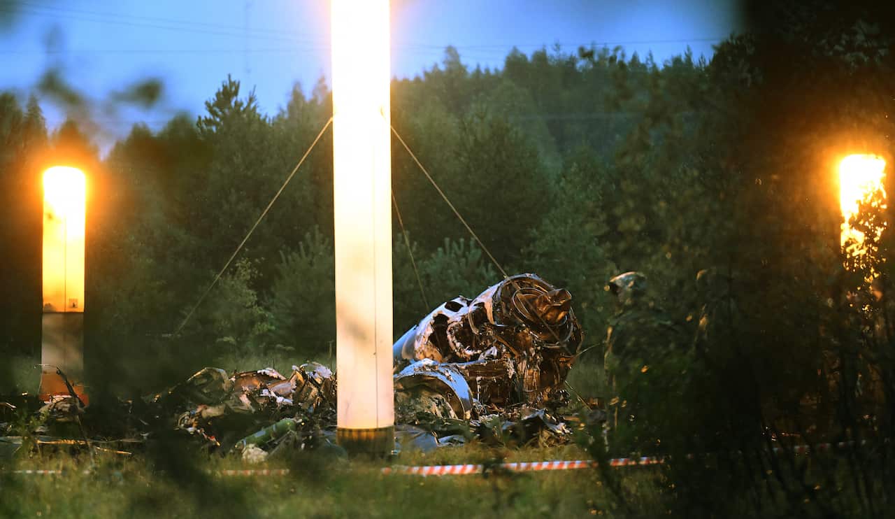 Wreckage of a plane at a crash site.