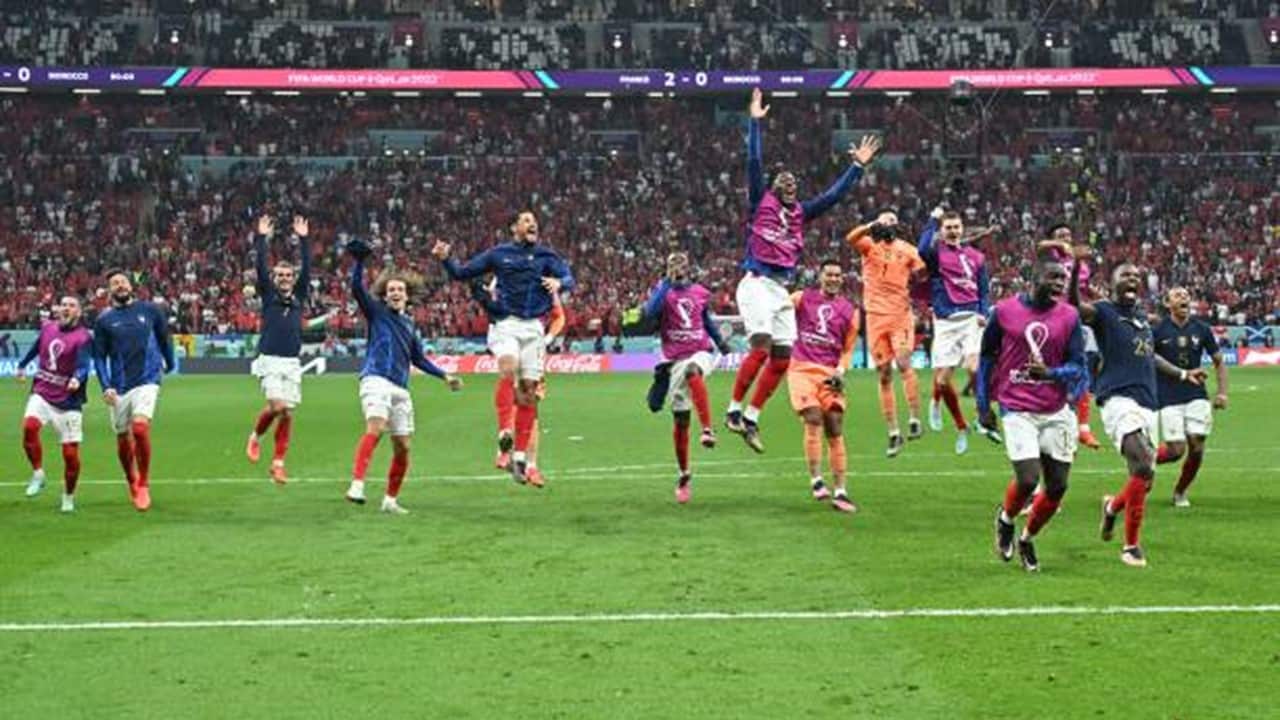 Players of France celebrate their victory after the FIFA World Cup Qatar 2022 semi final match between France and Morocco.jpg