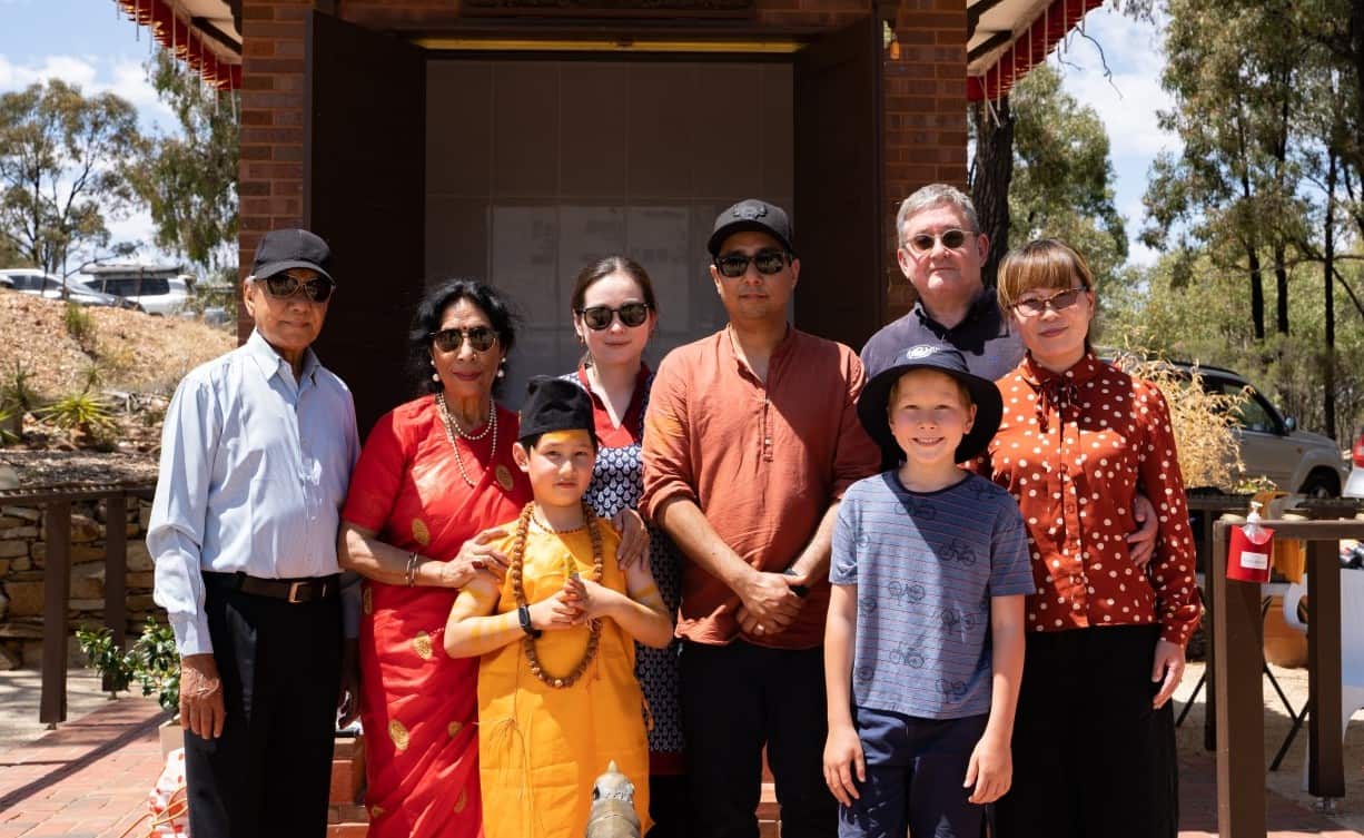 (From left) Bishwa Man Shrestha and Moti Sobha Shrestha flew to Australia from Nepal to attend their grandchild's bratabandha program.
