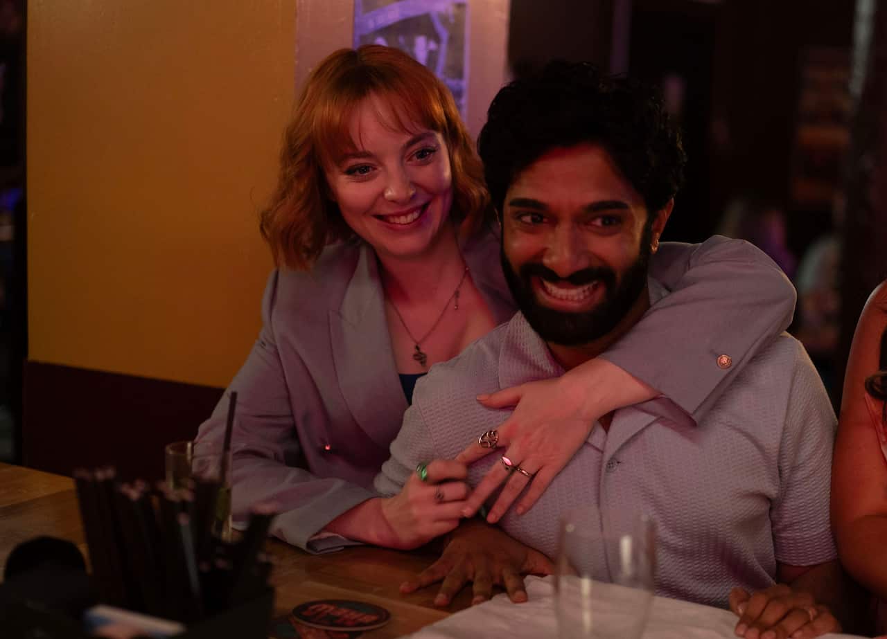 Kat Ronney as Evie and Danny Ashok as Ranesh in 'Dinosaur' season 2.