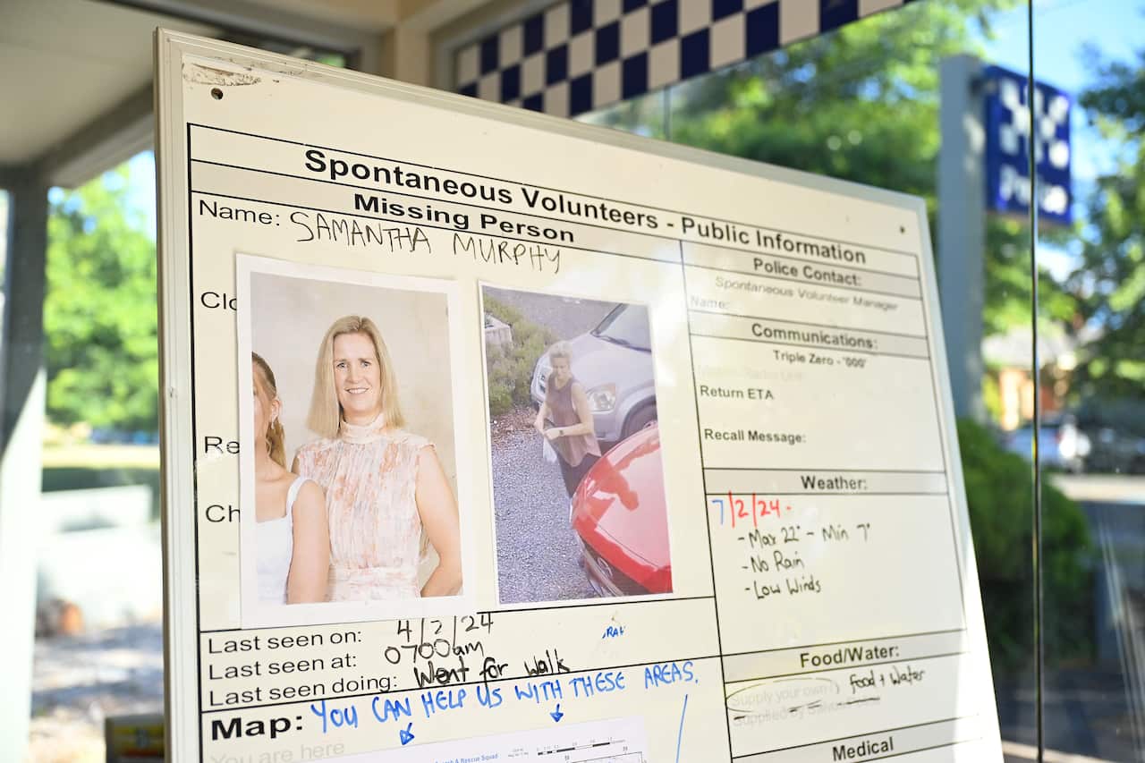 A sign about a missing woman