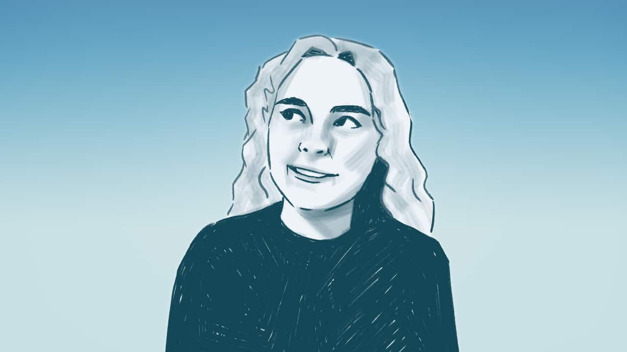 Illustration of young Queensland woman looking to the left and smiling.