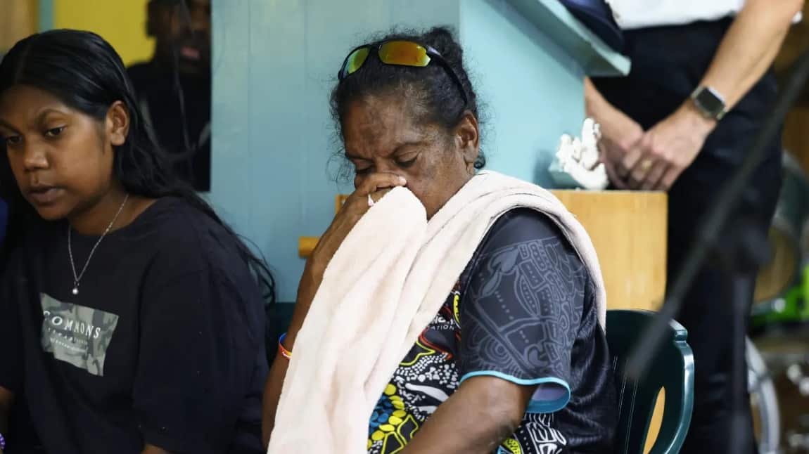 The mother of Aubrey Donahue at a community meeting with police, held at the Mareeba Community Church Fellowship.