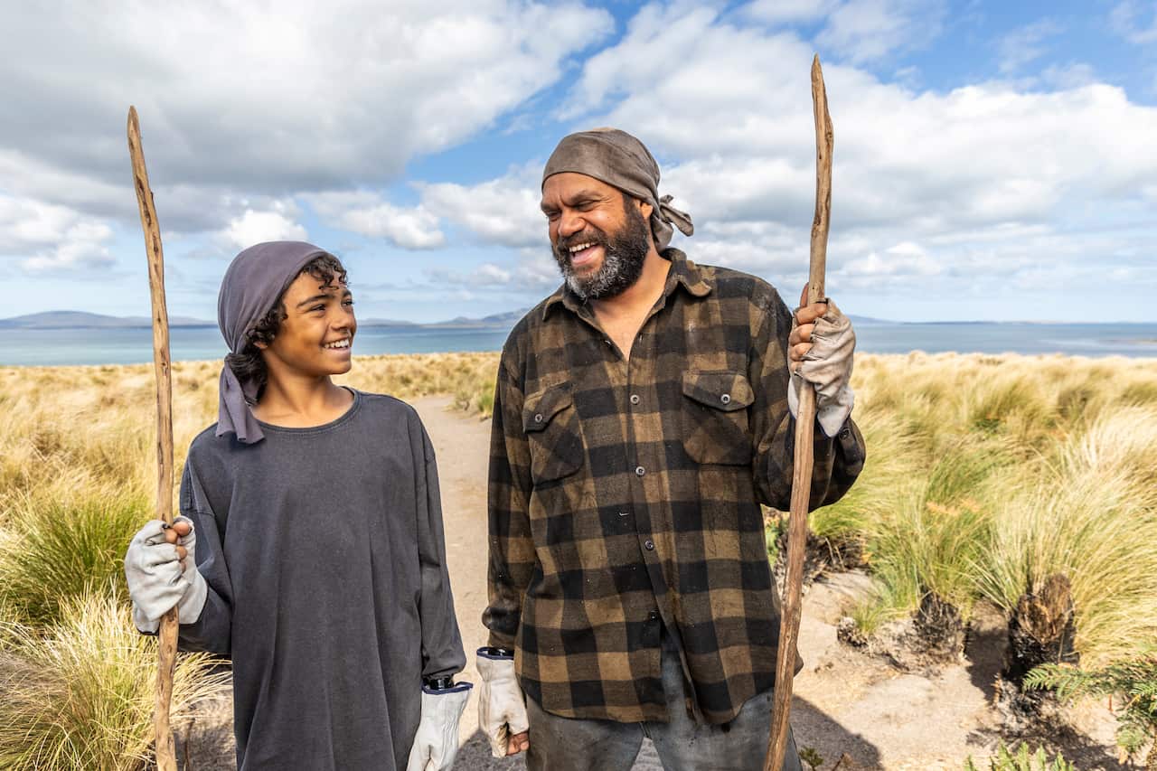 L-R: Sonny (Lennox Monaghan) and Aaron 'Cracka' Beeton (Kyle Morrison) on the set of Moonbird.