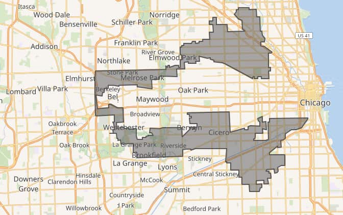 An outline of a gerrymandered district in Chicago.
