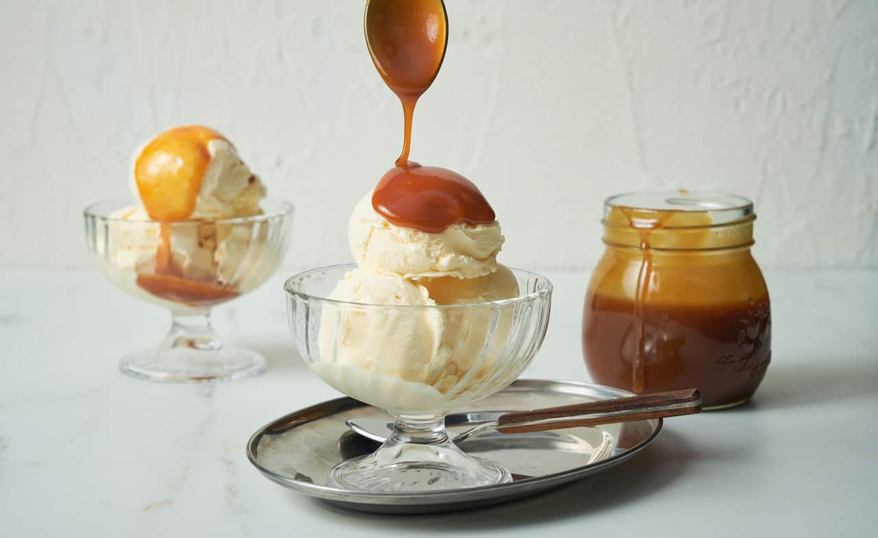 Salted miso caramel and ice cream