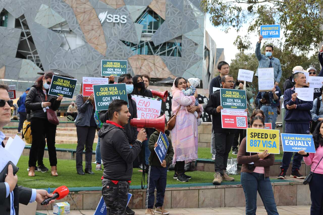 A group of campaigners hold a rally in Melbourne