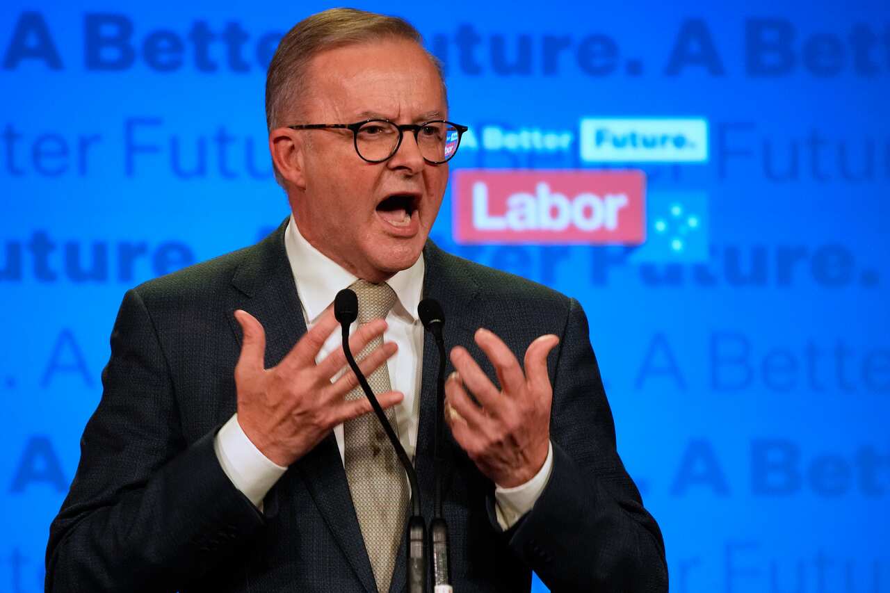 Labor Party leader Anthony Albanese speaks to supporters at a Labor Party event in Sydney after Prime Minister Scott Morrison conceded defeat.