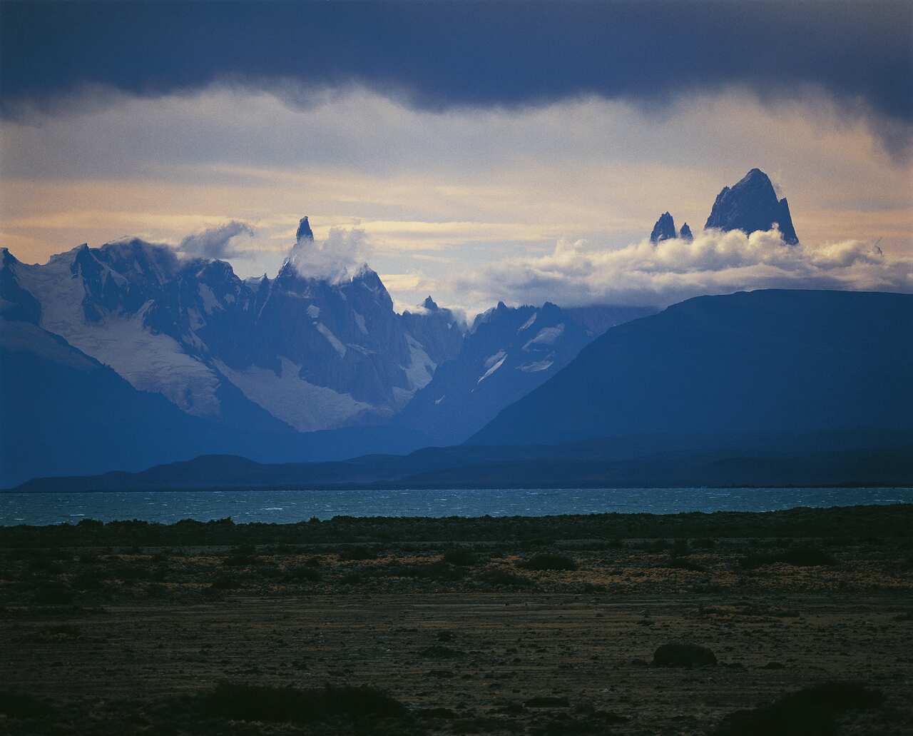 Argentina, Andes, Patagonia, Los Glaciares National Park (UNESCO World Heritage List, 1981). Cerro Torre and Fitz Roy, from Viedma Lake