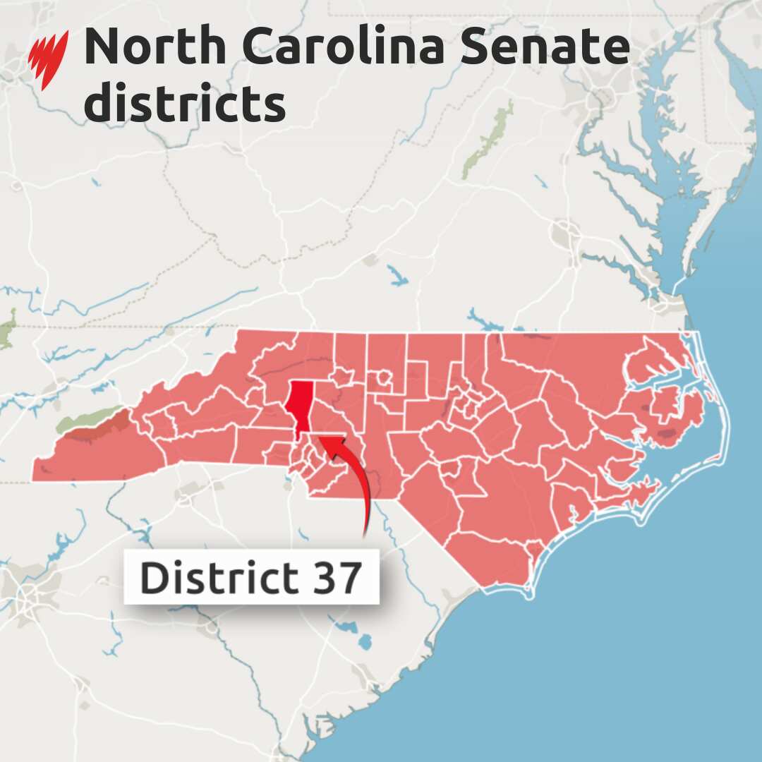 Map showing the senate districts of North Carolina