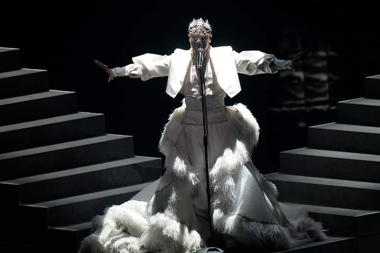 Australian Sheldon Riley performs during the Grand Final of the Eurovision Song Contest at Palaolimpico arena, in Turin, Italy.