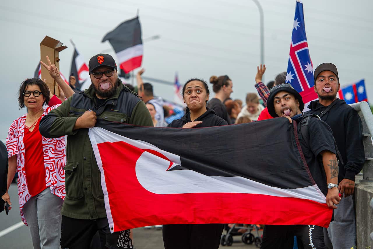 National Maori Action Day' demonstrators protest in Auckland, New Zealand.