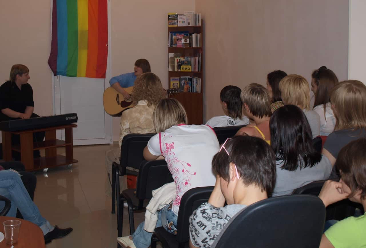 Members of the LGBTIQ+ community meeting in Kherson. 