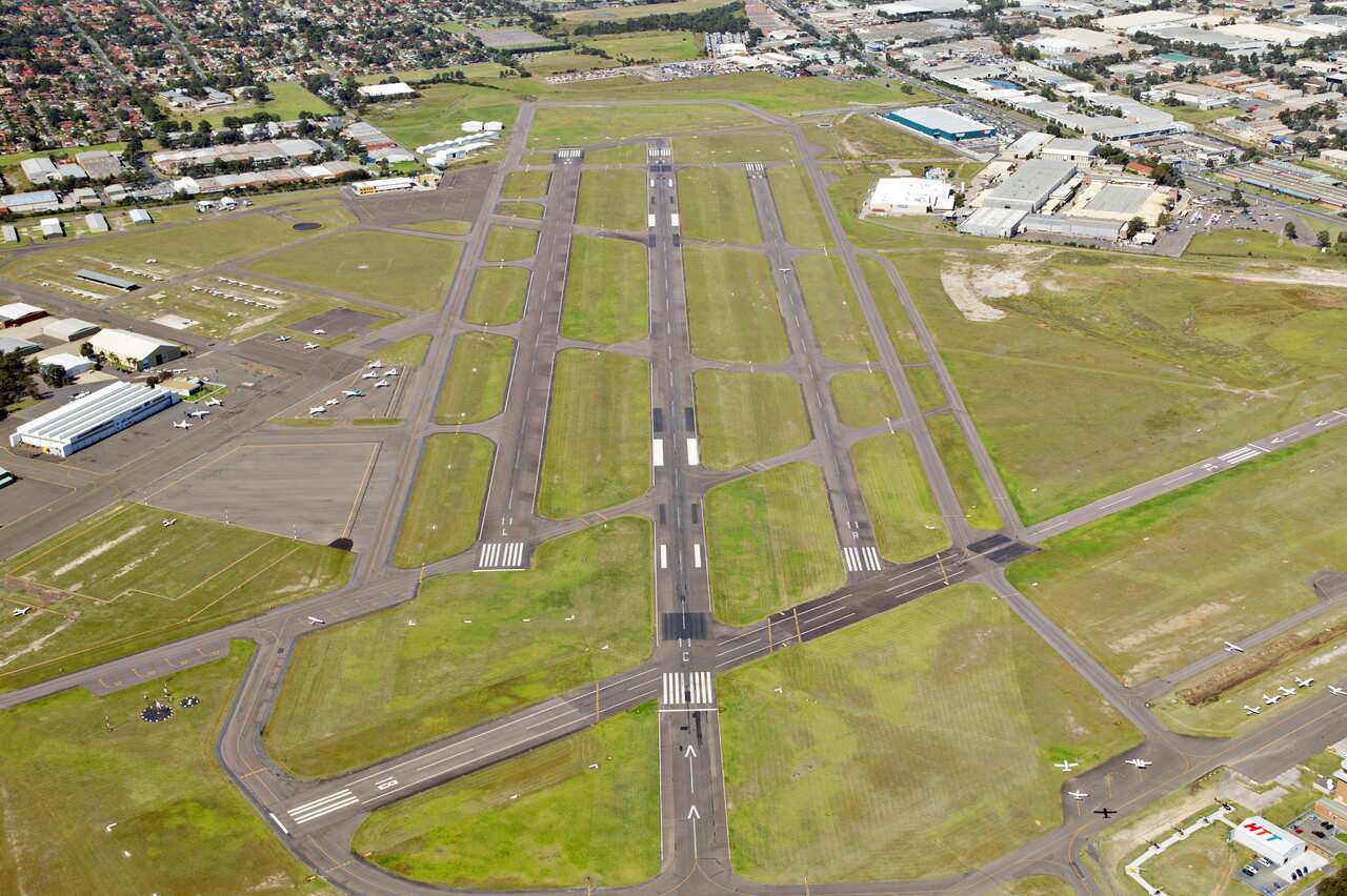 Aerial view of a runway