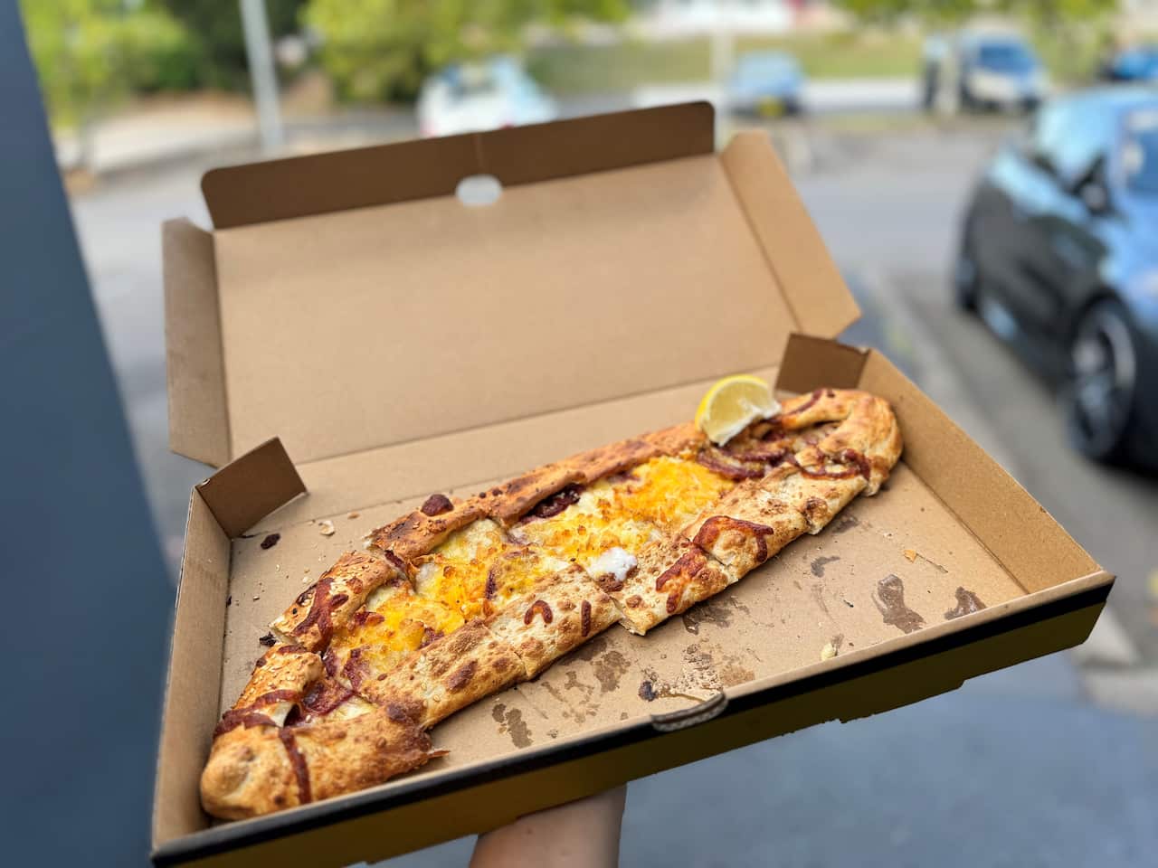 Pide in a cardboard box