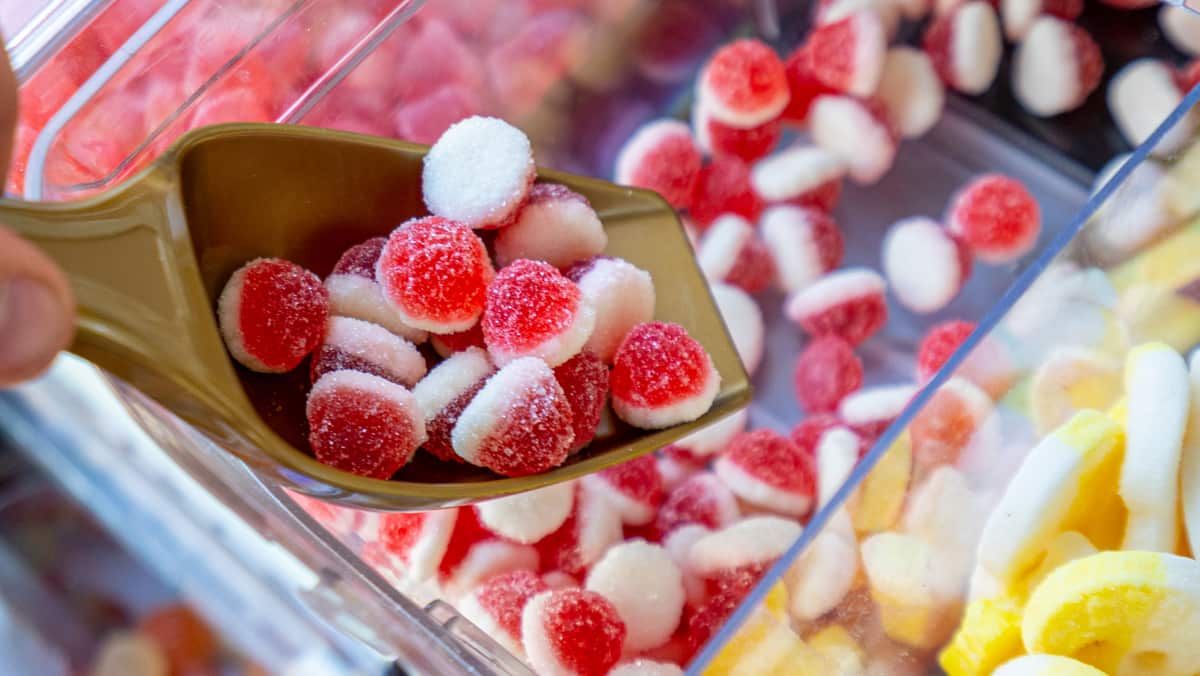pink and white sweets in a scoop