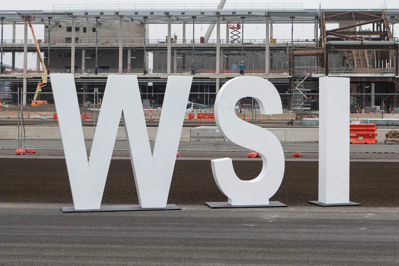A sign reading WSI outside the under-construction Western Sydney Airport.