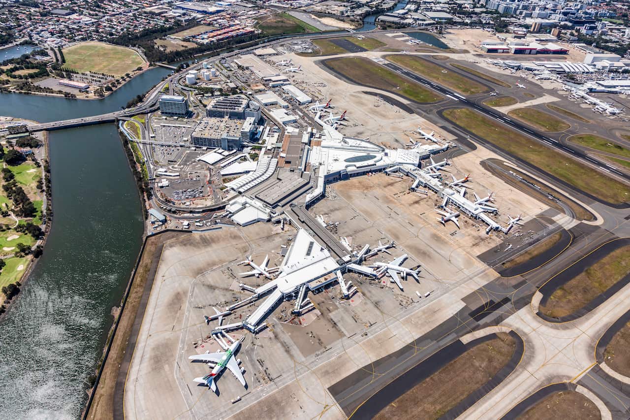 An aerial view of an airport
