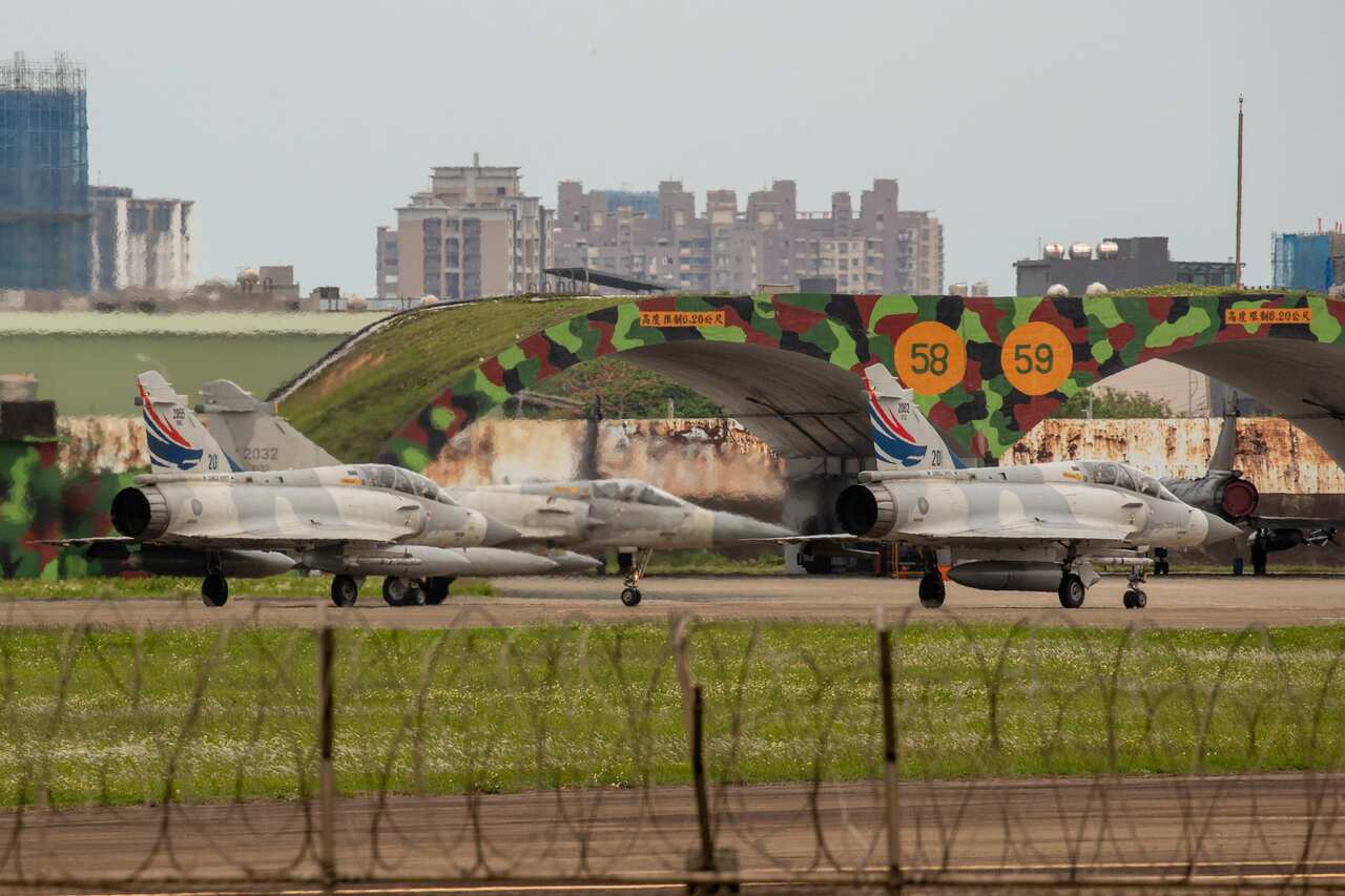 Fighter jets at an airbase.
