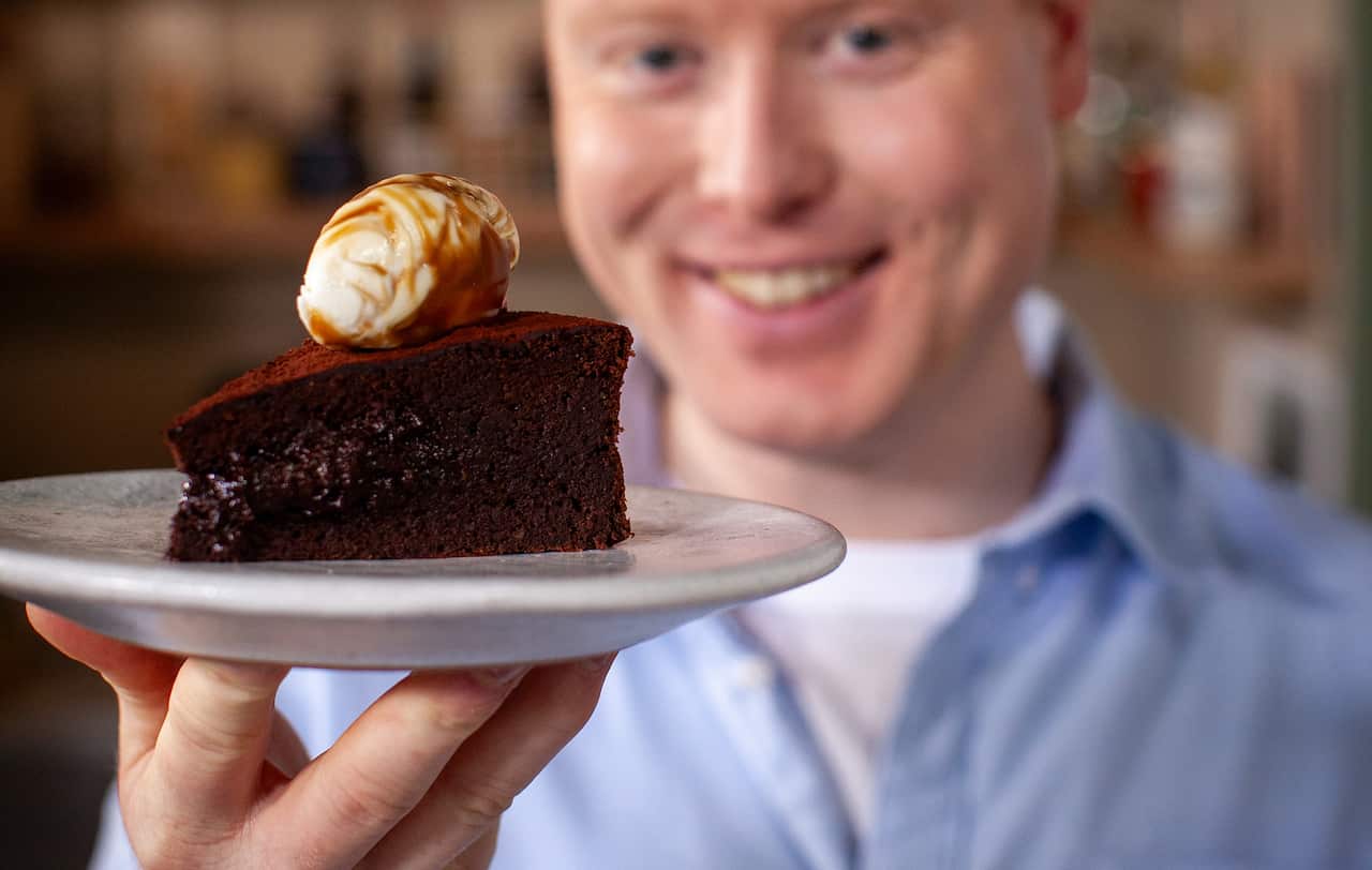 Mark Moriarty with Flourless Chocolate Cake