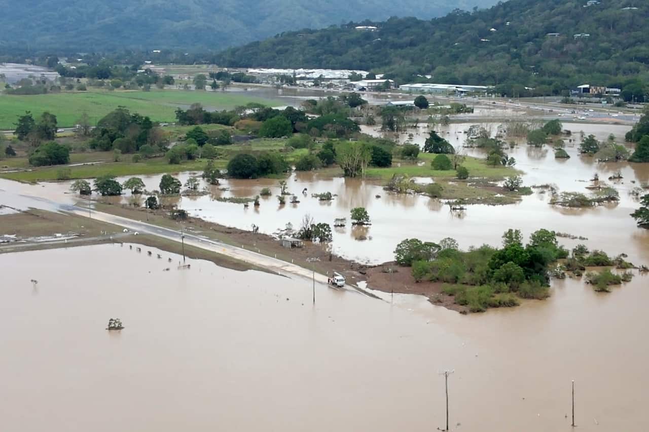 An aerial view of flooding.