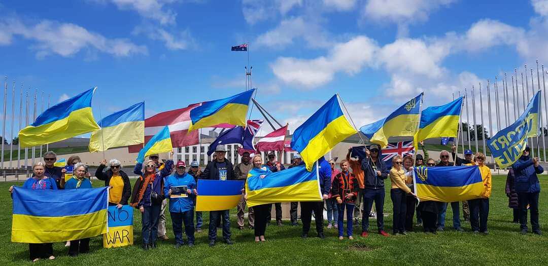 No War - Ukrainian-Canberrans protesters rally outside the Russian embassy  in Canberra. .jpg