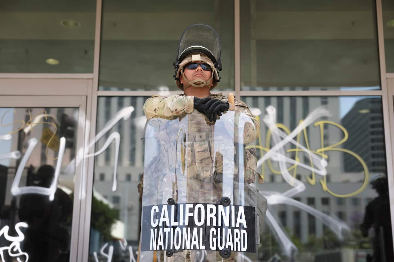 California National Guard stationed outside federal building in Los Angeles