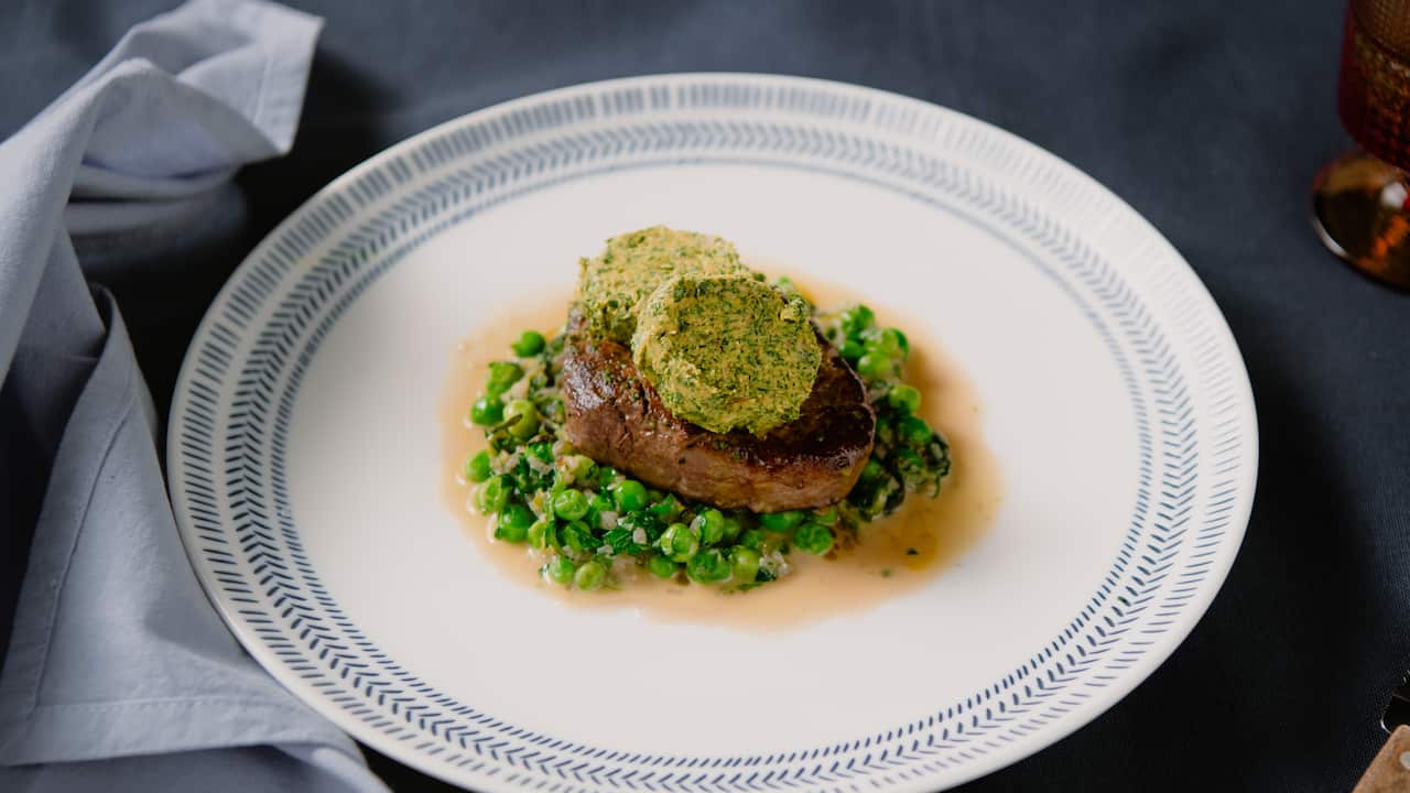 Minute Steak, Café de Paris Butter & Peas à la Française